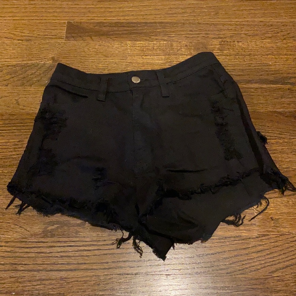 Black denim shorts